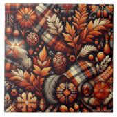 Herbst Karierte Blätter Orange Black Pattern Fliese (Vorderseite)