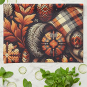 Herbst Karierte Blätter Orange Black Pattern Geschirrtuch (Gefaltet)