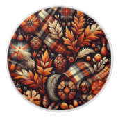 Herbst Karierte Blätter Orange Black Pattern Keramikknauf (Vorderseite)