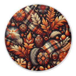Herbst Karierte Blätter Orange Black Pattern Keramikknauf