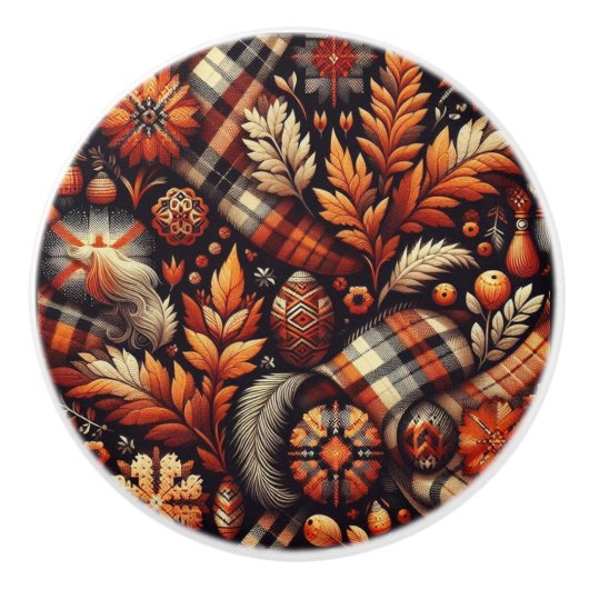 Herbst Karierte Blätter Orange Black Pattern Keramikknauf (Vorderseite)