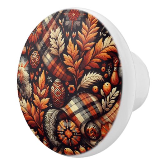 Herbst Karierte Blätter Orange Black Pattern Keramikknauf (Rechts)