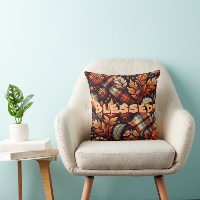 Herbst Karierte Blätter Orange Black Pattern Kissen (Stuhl )