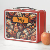 Herbst Karierte Blätter Orange Black Pattern Metall Brotdose (Beispiel)