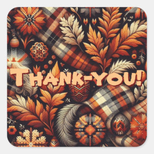 Herbst Karierte Blätter Orange Black Pattern Quadratischer Aufkleber