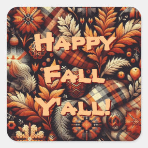 Herbst Karierte Blätter Orange Black Pattern Quadratischer Aufkleber