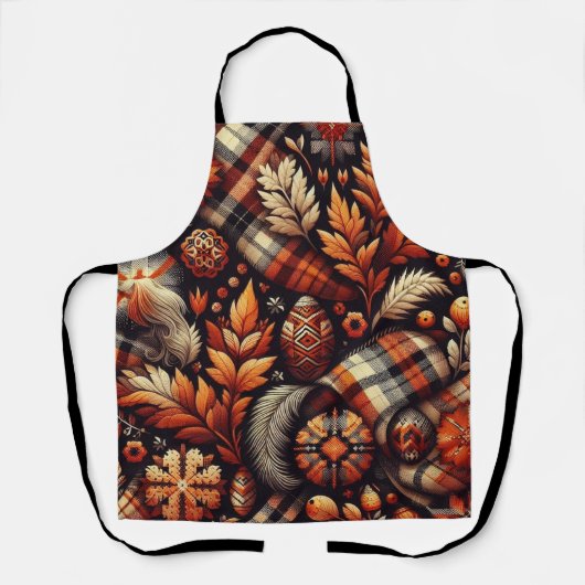 Herbst Karierte Blätter Orange Black Pattern Schürze (Vorderseite)