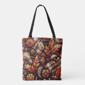 Herbst Karierte Blätter Orange Black Pattern Tasche (Rückseite)