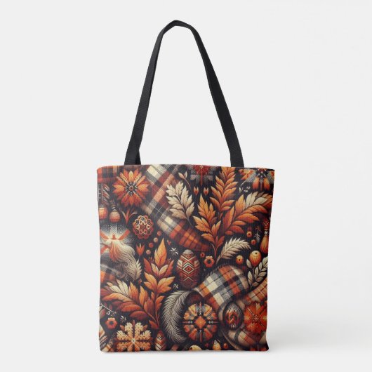 Herbst Karierte Blätter Orange Black Pattern Tasche (Rückseite)
