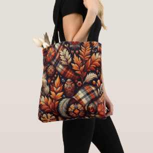 Herbst Karierte Blätter Orange Black Pattern Tasche