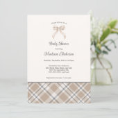 Herbst Karierte Ribbon-neutrale Geschlechterdusche Einladung (Stehend Vorderseite)