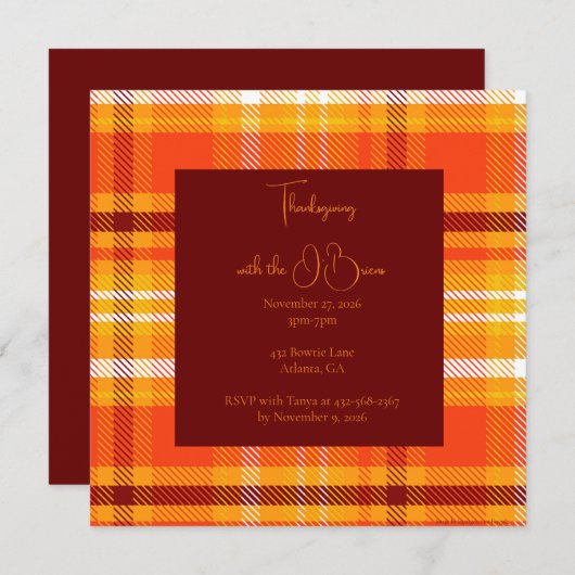 Herbst Karierte Wohngestaltung Herbst Erntedank Einladung (Vorne/Hinten)
