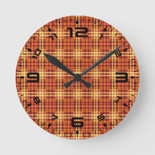 Herbst Kariertes Texturmuster-52627 Runde Wanduhr