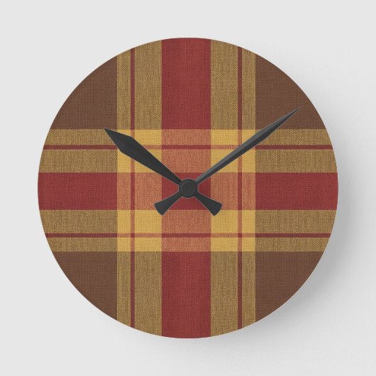 Herbst-Karo-Faux-Stoffuhr Runde Wanduhr (Vorderseite)