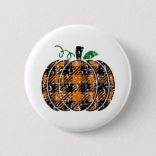 Herbst Karo Kürbis Button (Vorderseite)