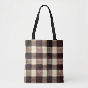 Herbst-Karo Walnussbraun und Cranberry-Cream  Tasche