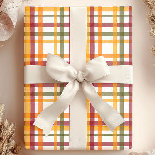 Herbst-Karomuster mit Wasserfarben-Streifen Geschenkpapier