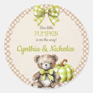 Herbst-Karotür Teddybär Kürbis Grün Beige Runder Aufkleber