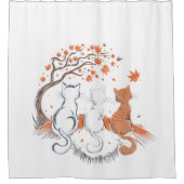"Herbst Kat Trio Duschvorhang - gemütlich" (Vorderseite)