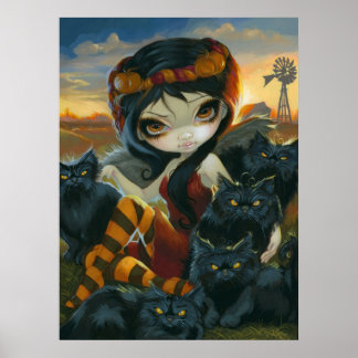 Herbst Kätzchen ART PRINT Halloween Faischwarze Ka Poster