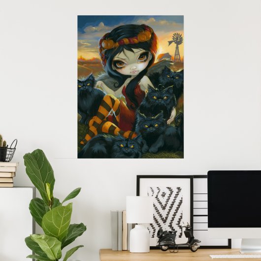 Herbst Kätzchen ART PRINT Halloween Faischwarze Ka Poster (Heimbüro)