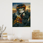Herbst Kätzchen ART PRINT Halloween Faischwarze Ka Poster (Küche)