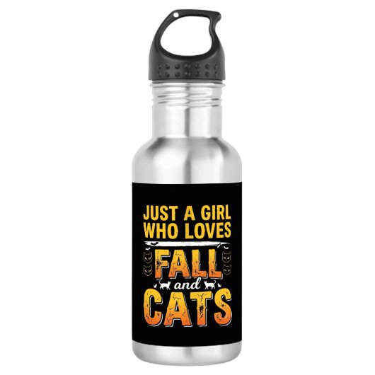Herbst Katzen Mädchen Halloween Design_1 Edelstahlflasche (Vorderseite)