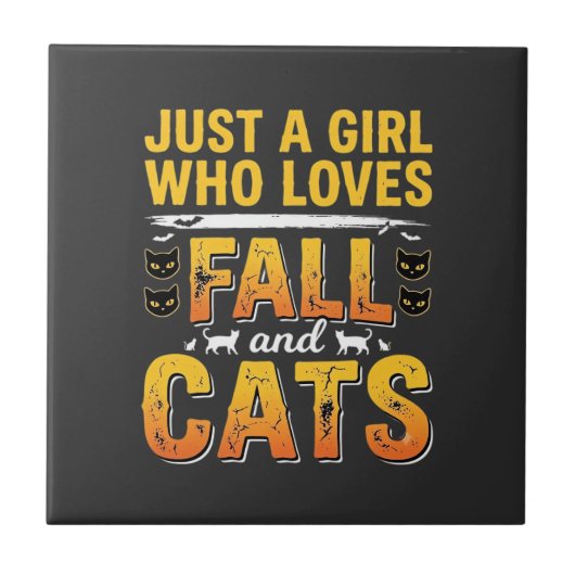 Herbst Katzen Mädchen Halloween Design_1 Fliese (Vorderseite)