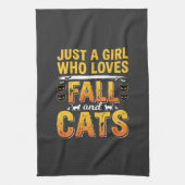 Herbst Katzen Mädchen Halloween Design_1 Geschirrtuch (Vertikal)