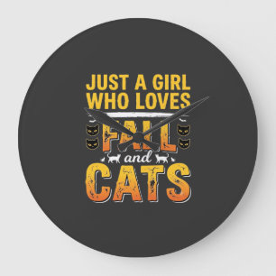 Herbst Katzen Mädchen Halloween Design_1 Große Wanduhr