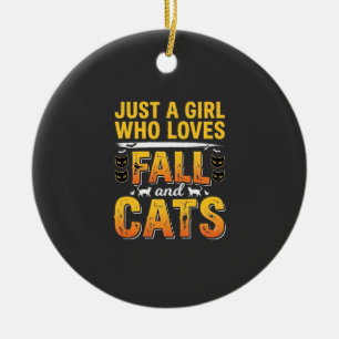 Herbst Katzen Mädchen Halloween Design_1 Keramik Ornament