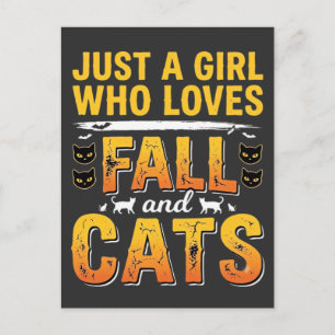 Herbst Katzen Mädchen Halloween Design_1 Postkarte