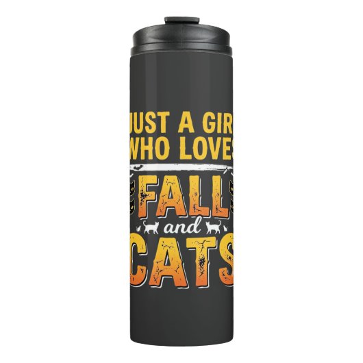 Herbst Katzen Mädchen Halloween Design_1 Thermosbecher (Vorderseite)