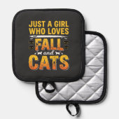 Herbst Katzen Mädchen Halloween Design_1 Topflappen (Vorderseite/Rückseite)