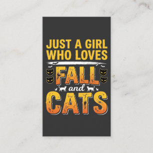 Herbst Katzen Mädchen Halloween Design_1 Visitenkarte