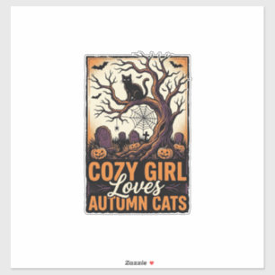 Herbst-Katzenliebhaber Vintage-Halloween-Mädchen-S Aufkleber