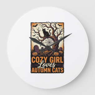 Herbst Katzenliebhaber Vintage Halloween Mädchen S Große Wanduhr