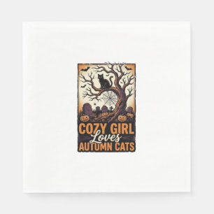 Herbst-Katzenliebhaber Vintage-Halloween-Mädchen-S Serviette