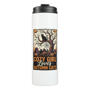 Herbst-Katzenliebhaber Vintage-Halloween-Mädchen-S Thermosbecher