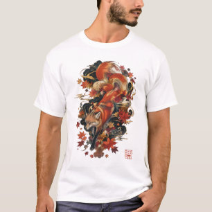 Herbst-Kitsune-Japanisches-Fuchsgeist-Design T-Shirt