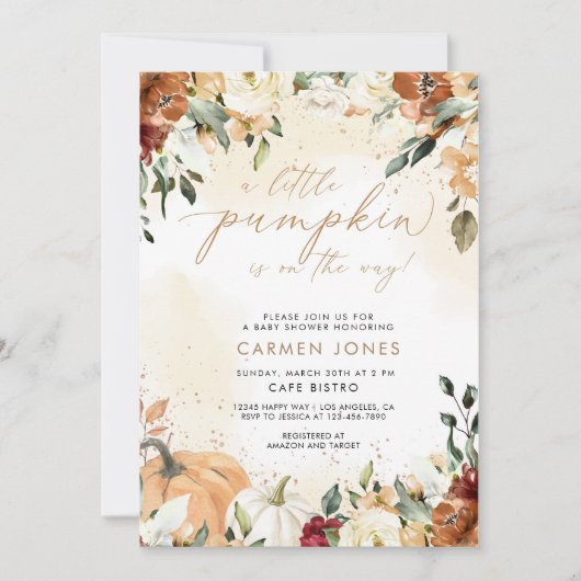 Herbst Kleine Pumpkin Baby Dusche Einladung (Vorderseite)