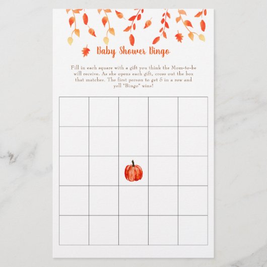 Herbst Kleiner Pumpkin Baby Dusche Bingo Spiel Flyer (Vorne)
