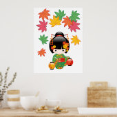 Herbst-Kokeshi-Puppe - Geisha-Mädchen im grünen Ki Poster (Küche)
