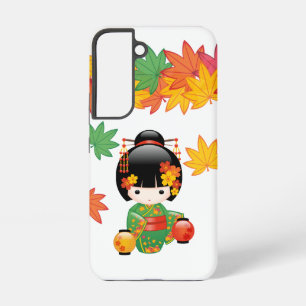 Herbst-Kokeshi-Puppe - Geisha-Mädchen mit grünem K Samsung Galaxy Hülle