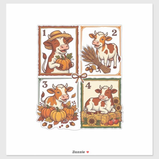 Herbst Kuh Quartett Vintage Patchwork Farmhemd Aufkleber (Blatt)