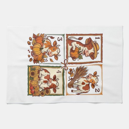 Herbst Kuh Quartett Vintage Patchwork Farmhemd Geschirrtuch (Horizontal)