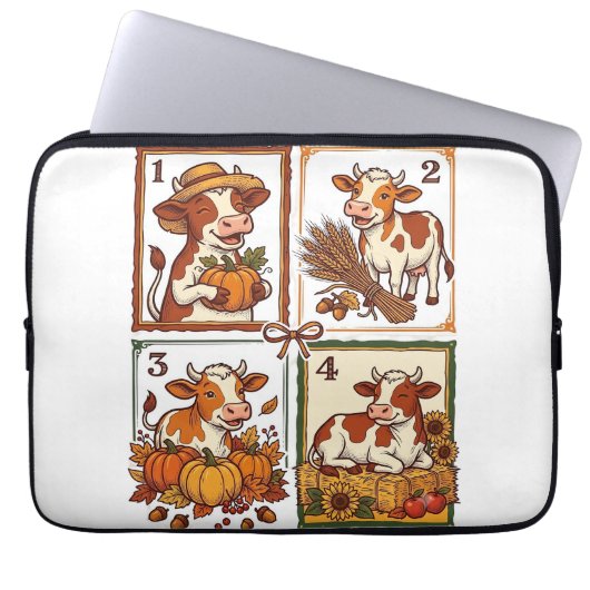 Herbst-Kuh-Quartett Vintage-Patchwork-Farmhemd Laptopschutzhülle (Vorderseite)