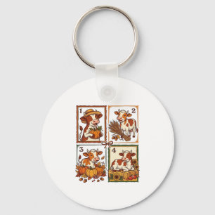 Herbst Kuh Quartett Vintage Patchwork Farmhemd Schlüsselanhänger