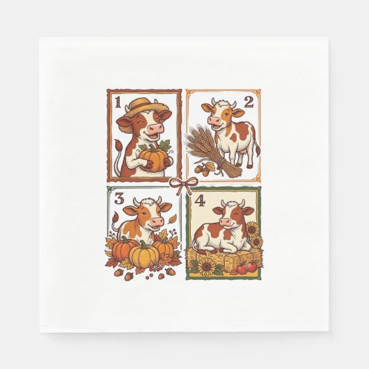 Herbst Kuh Quartett Vintage Patchwork Farmhemd Serviette (Vorderseite)