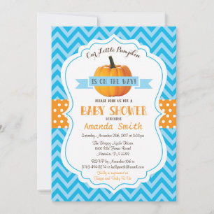 Herbst-Kürbis-Baby-Shower-Einladung Blaue Chevron Einladung